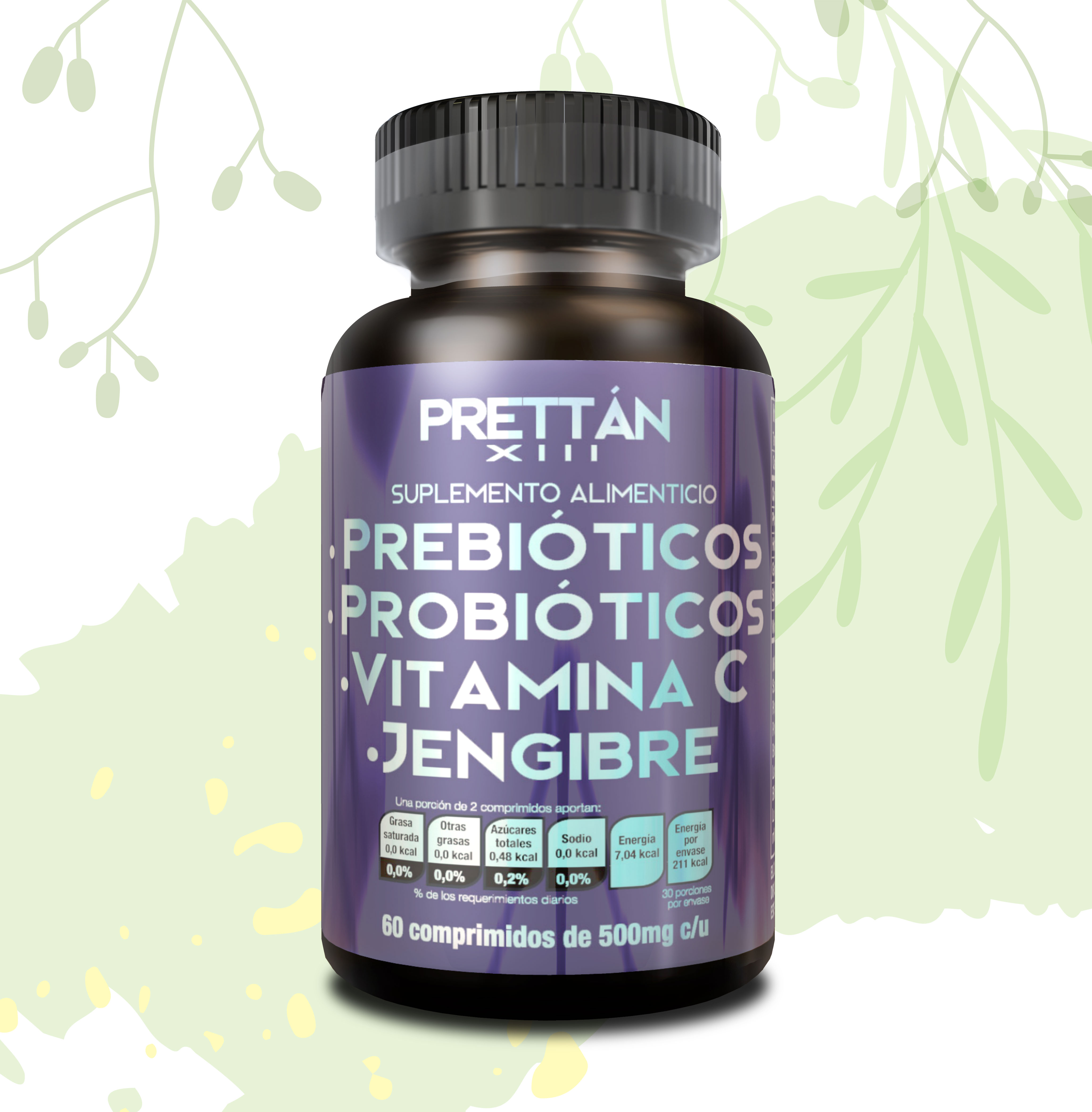 Prebióticos, Probióticos, Vitamina C y Jengibre 60 comprimidos